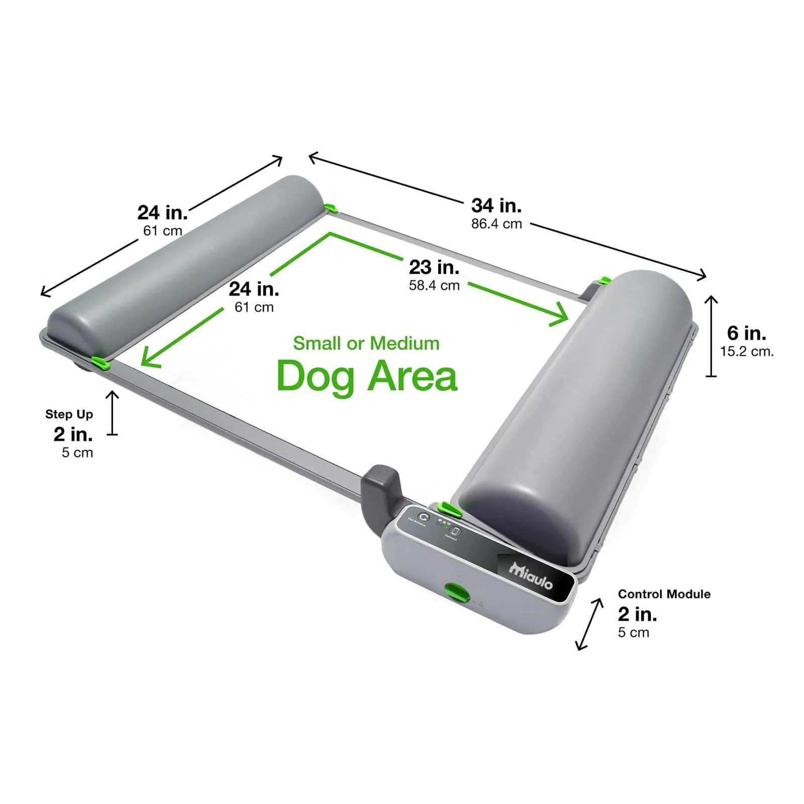 Miaulo Roll Home dimensions: 86.4 × 61 cm footprint, 61 × 58.4 cm dog area