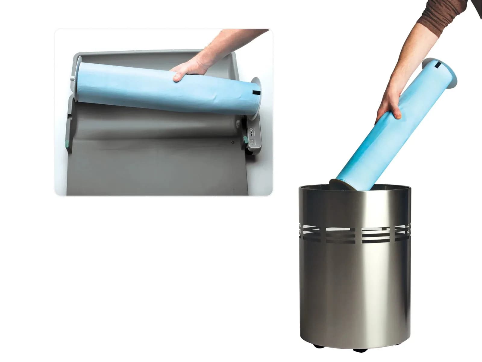 Removing a used roll from Miaulo Roll Home