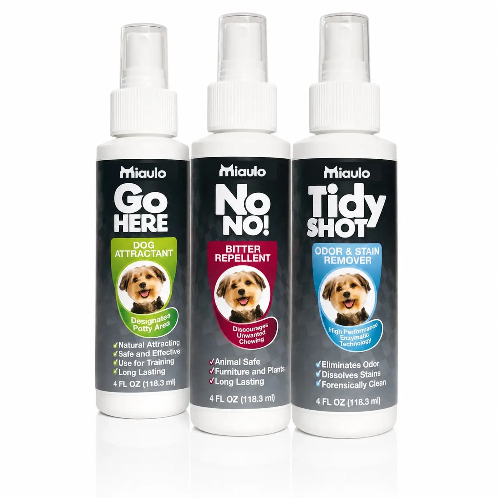 The three training and care sprays included with Miaulo Roll Pro